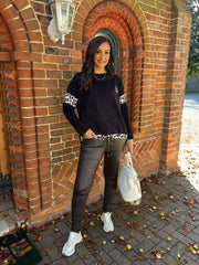 Black Animal Trim Textured Top Ada