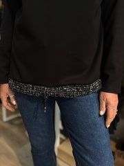 Black Textured Trim Sweat Top Iris