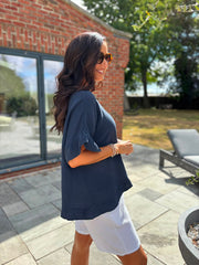 Navy Bubble Cotton Top Kimberly