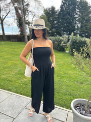 Black Bubble Cotton Bandeau Jumpsuit