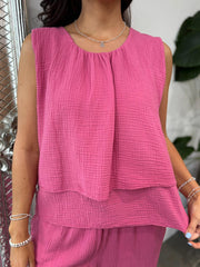 Lipstick Pink Layered Bubble Cotton Vest Quinn