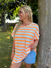 Neon Orange Oversized Striped Tee Ellen