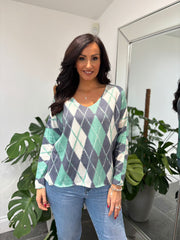 Mint Argyle Knit Top Georgia