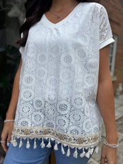 White Lace Tassel Hem Top Georgia
