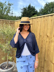 Navy Gathered Loose Knit Paige