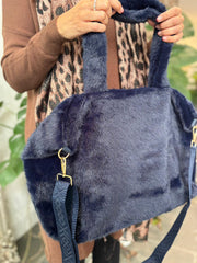 Navy Fluffy Tote Bag