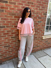Grey Stripe Barrel Leg Joggers