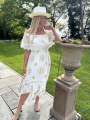 White Bardot Embroidered Dress Goldie