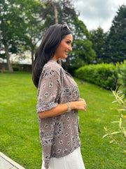 Mocha Bubble Cotton Paisley Short Sleeve Shirt Jackie