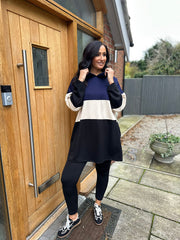 Navy Block Stripe Sweat Dress Eva