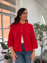 Red Reverse Button Knit Cardi Larissa