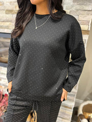 Black Diamante Sweat Top Nina
