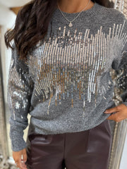 Grey Sequin Patterned Jumper Zoe