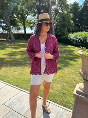 Wine Textured Lace Hem Shirt Dina