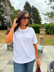 White Embellished Floral Tee Riley