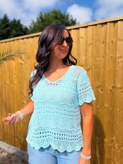 Mint Crochet Knit Top Selina