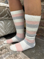 Pink Cosy Striped Knee High Socks