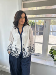 Navy Floral Embroidered Blouse Skye