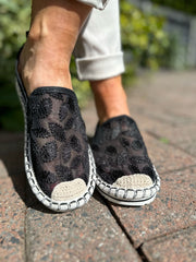Black Embroidered Mesh Espadrilles