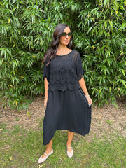 Black Lace Overlay Dress Davina