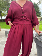 Wine Hareem Button Trousers Misty
