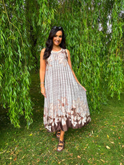 Cream Pleated Floral Stripe Dress Leona
