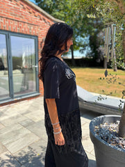 Black Fringed Floral Tunic Corrine