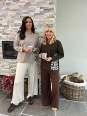 Chocolate Leopard Trim Sweat Top Kathy
