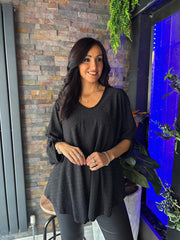 Black Diamante V Neck Top Selina