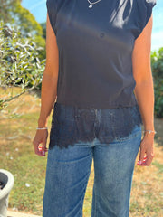 Black Lace Hem Top Yasmin