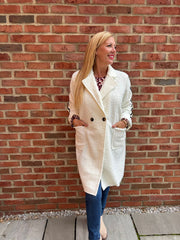 Winter White Boucle Stripe Detail Coat Mia