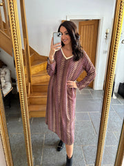 Wine Pattern Stripe Shimmer Dress Freya