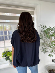 Navy Gathered Hem V Neck Top Willa
