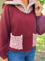 Wine Zip Collar Knit Eliza