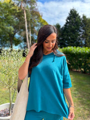 Teal Crochet Hooded Top Clarice