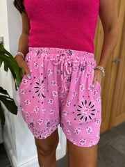 Candy Pink Paisley Bubble Cotton Shorts