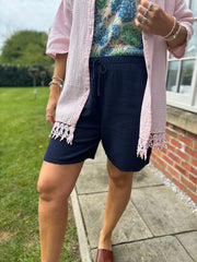 Navy Bubble Cotton Shorts