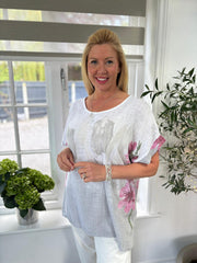 White Brushed Floral Print Top Alexis