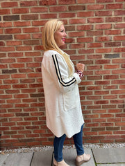 Winter White Boucle Stripe Detail Coat Mia