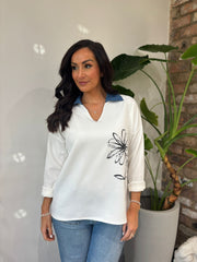 Winter White Collared Flower Sweatshirt Angel