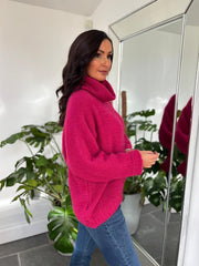 Raspberry Roll Neck Shimmer Knit Susan