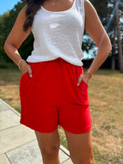 Red Towelling Shorts Natasha