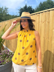 Mustard Polka Dot Sleeveless Top Tiana