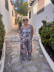 Mocha Tropical Leaf Jumpsuit Athena