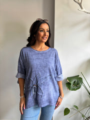 Denim Distressed Floral Top Danica