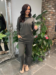 Khaki Diamante Leisure Set Isla
