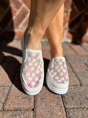Stone Floral Embroidered Mesh Slip-Ons