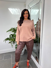 Mocha Button Detail Sweatshirt April