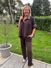Chocolate Stripe Detail Button Top Leona