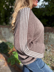 Mocha Designer Inspired Stripe Knit Yvonne